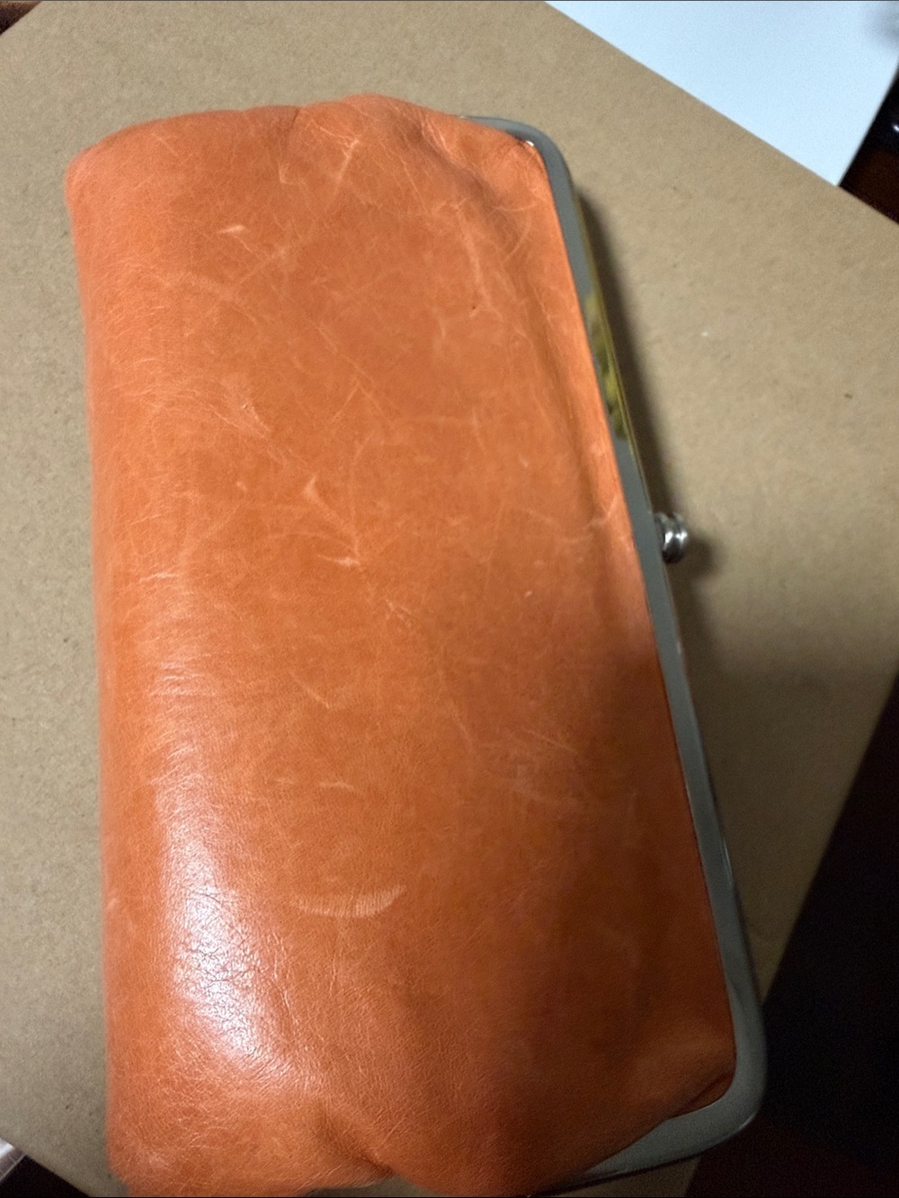 HOBO Orange Leather Frame Wallet